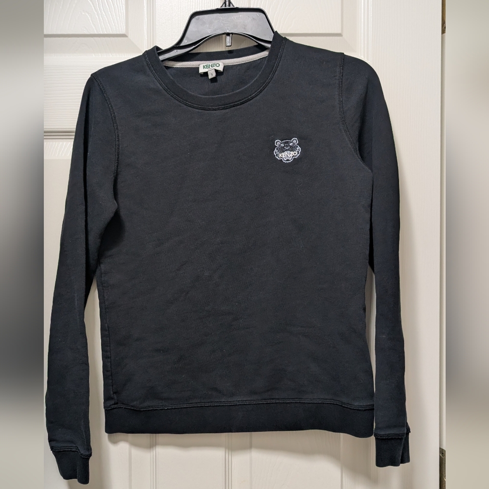 Kenzo Tiger Embroidered Sweater Size Small S Black Gray Crew Neck Sweatshirt